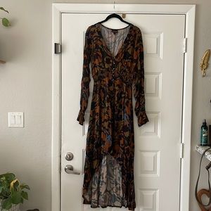 Black patterned high low dress